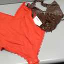 REORIA Women's Sexy V Neck Lace Backless Bodysuits Trendy Sleeveless Double Lined Thong Going Out Y2K Spaghetti Strap Tops Small