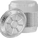 JAPCHET 40 Pack 8 Inch Round Aluminum Foil Pans with Plastic Dome Lids, Disposable Aluminum Foil Tin Pie Pans Round Foil Cake Pan for Roasting, Baking, Meal Prep, Reheating, 1000ml