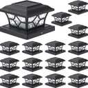 APONUO 4x4 Solar Post Cap Lights 16 Pack - 6x6 Post Cap Solar Light, 2-Mode, IP64 Waterproof, Post Lights Solar Powered for 4x4 5x5 6x6 Wood/Vinyl Posts, Black