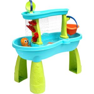 Toddler Sensory Sand and Water 2 Tier Table | Indoor & Outdoor Summer Beach Toys and Play Table for Kids | Backyard Table for 3-5 Year Old Boys and Girls