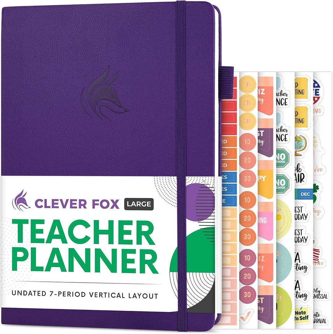 Clever Fox Teacher Planner School Year Planner with Calendars & Lesson Plans Teacher Plan Book for Classroom & Homeschool Organization - Undated, 7x10, Hardcover (Purple)