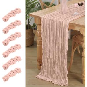 6 Pack Pink Cheesecloth Table Runner 120 Inch 10 FT Boho Gauze Dusty Pink Cheese Cloth Table Runner for Bridal Baby Shower Wedding Birthday Party Holiday Centerpiece for Home Decorations