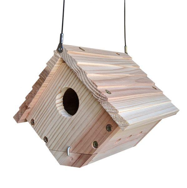 Traditional Wren House for Outdoor Hanging, Natural Wooden Bird House Garden Patio Decoration, Birdhouse