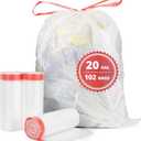 20 Gallon Trash Bags Fit 20-21 Gal, Extra Strong Large Garbage Bags w/Drawstring (102 Count) Heavy Duty Plastic Trash Liners for Kitchen Commercial Office Lawn, Clear