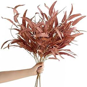 Ling's Moment Artificial Salix Leaves 4pcs Fake Long Willow Leaf Bulk Wedding Faux Plant for DIY Bouquet Centerpieces Arrangements Bridal Shower Decorations, Red
