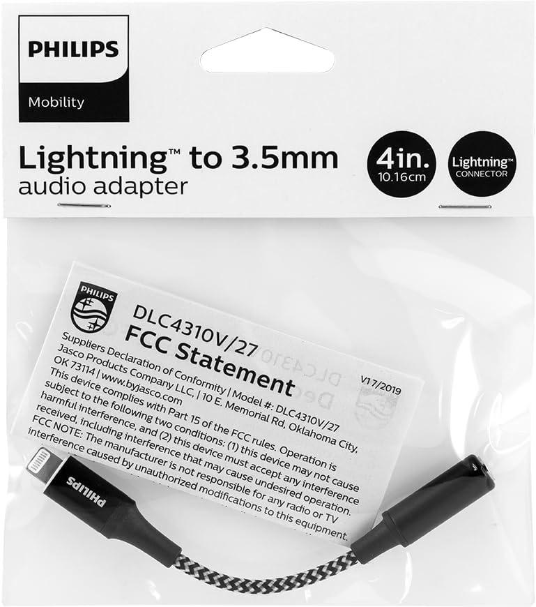 Philips Connection to 3.5mm Auxiliary Audio Adapter, 4" - Black/White Braided