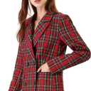 Allegra K Women's Notched Lapel Double Breasted Christmas Work Formal Blazer Jacket Medium Red Green