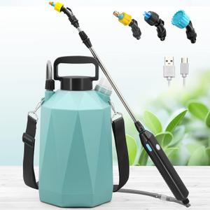 Battery Powered Sprayer 1.35Gallon/5L, Electric Garden Sprayer with USB Rechargeable Handle, Weed Sprayer with 3 Mist Nozzles, Telescopic Wand, and Shoulder Strap for Lawn and Garden