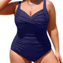 Yonique Women Plus Size One Piece Swimsuits Tummy Control Bathing Suits Twist Front Ruched Swimwear (Navy Blue)