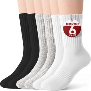 Crew Socks for Women & Men, 6 Pair Cute Cotton Casual Calf Socks Breathable Soft Above Ankle Socks, Size 5-10