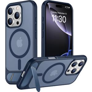 Temdan Magnetic Compatible with iPhone 16 Pro Max Case, [Built-in Invisible Kickstand][Compatible with MagSafe] [Military Grade Shockproof] Slim Translucent Matte Phone Case for iPhone 16 Pro Max 6.9" (Blue)