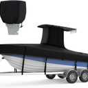 RVMasking Upgraded 1200D T-Top Boat Cover 100% Waterproof Heavy Duty Tear-Resistant Polyester with Motor Cover for Center Console Boat with T TOP Roof, 17'-19' Long Beam Width up to 102", Black