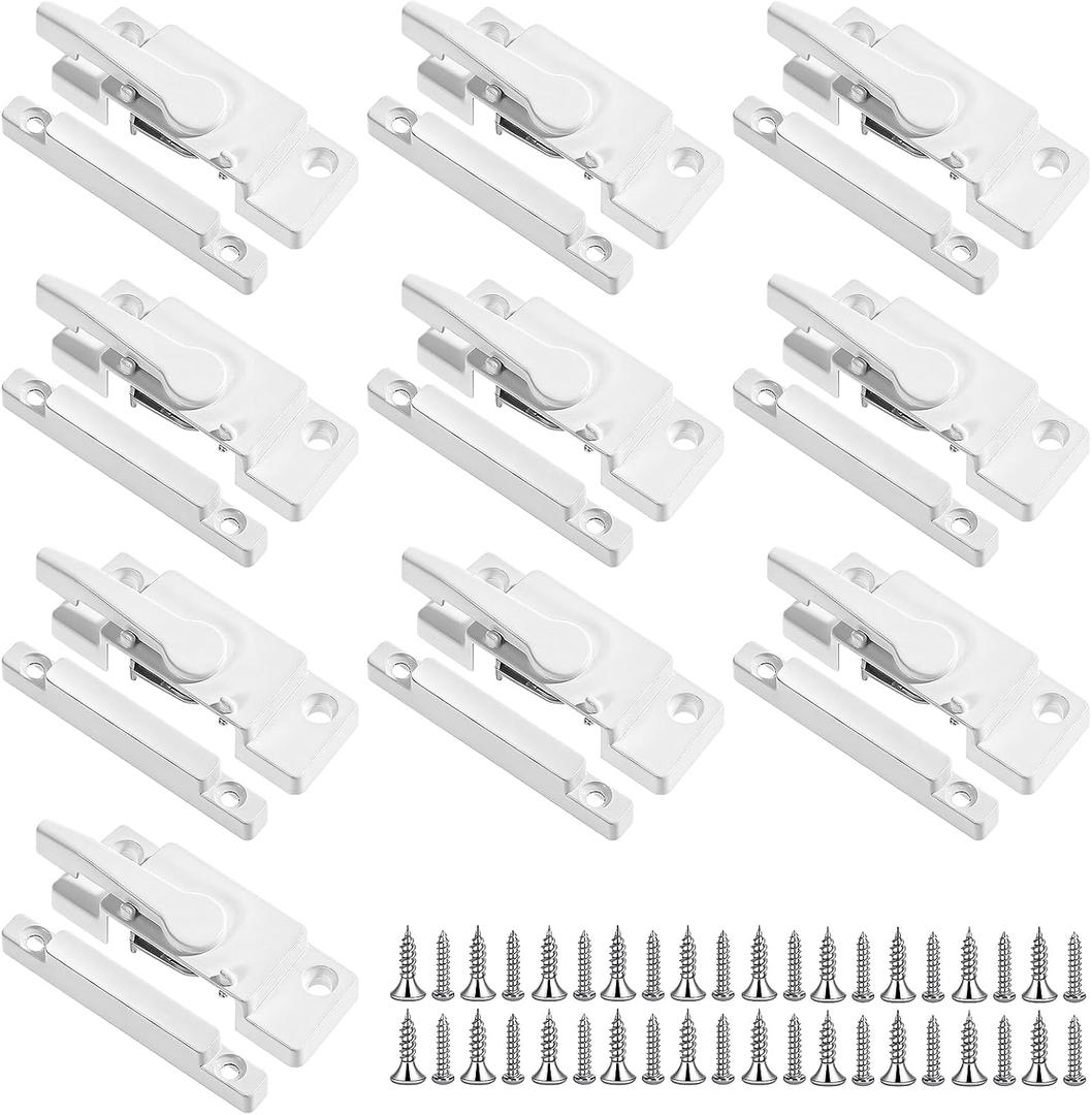 10-Pack Universal Window Sash Locks, White Iron Cam Action Latches for Double & Single-Hung and Horizontal Sliding Windows