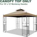 10x12ft Replacement Cover Compatible with Parlay L-GZ288PST-4H and 10' x 12' Monterey Compatible with Chinese Knotted Gazebo A101012100/A101012110,(Khaki)