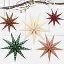 Fullhawl 5 Set 3D Paper Star Lantern - 9 Pointed Hanging Star Lampshade for Xmas Wedding Birthday Party Decor(Brown, Green, Beige, Red, 24 Inch)