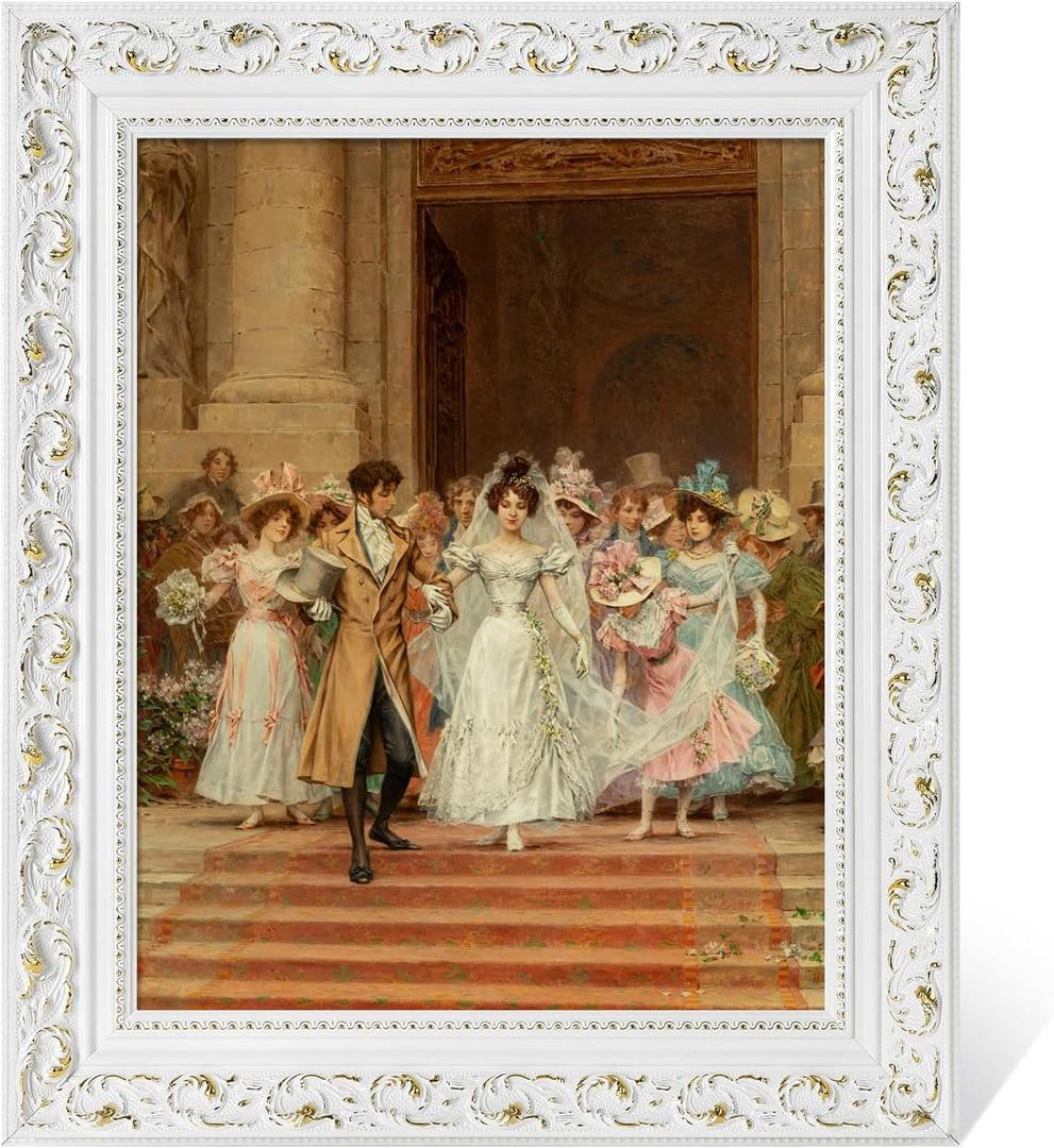 Vintage Canvas Frame for 18x24 Handmade Oil Paintings, No Backboard & Cover, 3 Wide DIY Ornate Picture Frames for Fine Art Show Gallery Wall Decor, White Open Back Wood Frame