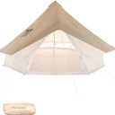Bell Tent Rain Fly with Stove Jack, PU5000 Rain Cover for 16.5ft/5M | Waterproof Bell Tent Rain Cover with Roof Vents, 4-Season Rain Fly, Camping,Glamping,  Beige With Stove Jack