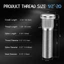 12 Pack 1/2"-20 Wheel Studs, 2.06" Overall Length, 0.57" Spline, 0.75" Head, 10.9 Grade Steel Tire Stud, 1/2 x 20 Serrated High Strength Precision Thread Wheel Lug Bolts Replacement Kit