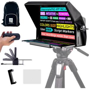 iLight PRO 12" Autocue teleprompter iPad Tablet - Kit teleprompter for Video with Remote Control, APP & Carry Bag, Beam Splitter Prompter DSLR, iPhone, APP for Apple Android Mac Win