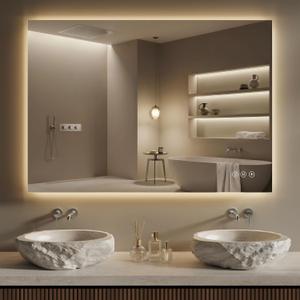 40"X30" LED Bathroom Mirror with Lights, Anti-Fog, Backlit Lit with CRI>90 | Lighted Bathroom Vanity Mirror for Wall, Memory Function, Tempered Glass, 3 Colors Frameless Lighted Mirror for Bathroom