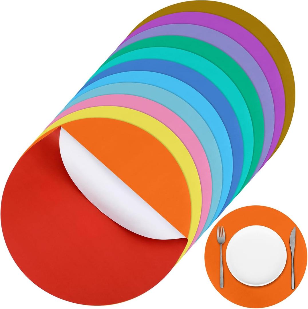 Yeaqee 120 Pcs Disposable Paper Placemats 12 Inch Round Paper Place Mats Blank Table Mats for Restaurant Catering Dining Weddings Birthday Table Holiday Parties Supplies(Colorful), 12 inches/ 30.5 cm