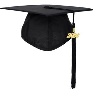 2 Pack Unisex Adult Matte Graduation Cap with Tassel Year Charm (One Size, Black)