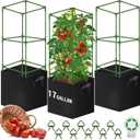 WLLEYAY 3 Pack 46'' Square Tomato Cages with 17 Gallon Grow Bags | Upgraded Heavy Duty Steel Garden Plant Support Stakes Kit, Flowers Vegetable Trellis for Vertical Climbing Plants Vines