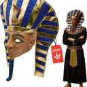 Nicky Bigs Novelties Morph Pharaoh Mask Latex Over Head Egyptian King Tut Headdress in Gold & Blue with Detachable Cloth Headpiece One Size Adults Halloween & Cosplay