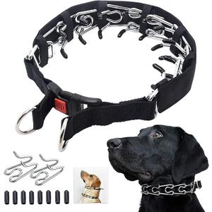No Pull Dog Collar, Prong Collar for Small Medium Large Dogs, Pinch Collar for Dogs with Quick Release Buckle, Prong Collar Cover, Extra Links, Safety Clip, Rubber Tips