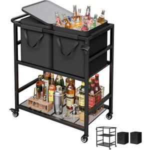 Patio Rolling Cooler Cart, Portable Bar Station for Backyard, Pool & BBQ 15.35"D x 29.53"W x 32.28"H