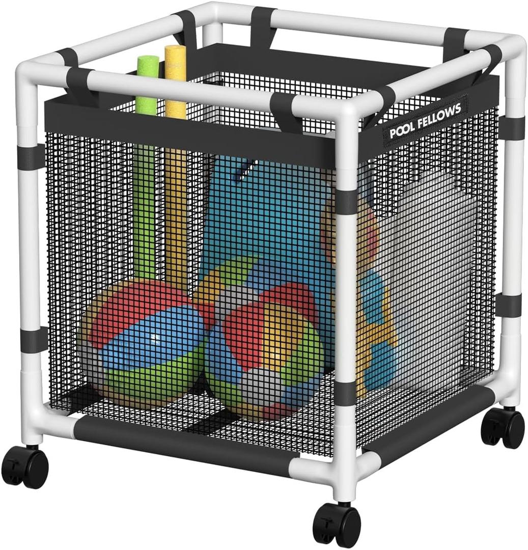 Pool Storage Bin, 45 Gallons, Holder for Noodles, Toys, Floats, Towels, Mesh Organizer for Swimming Equipments, Mini Style