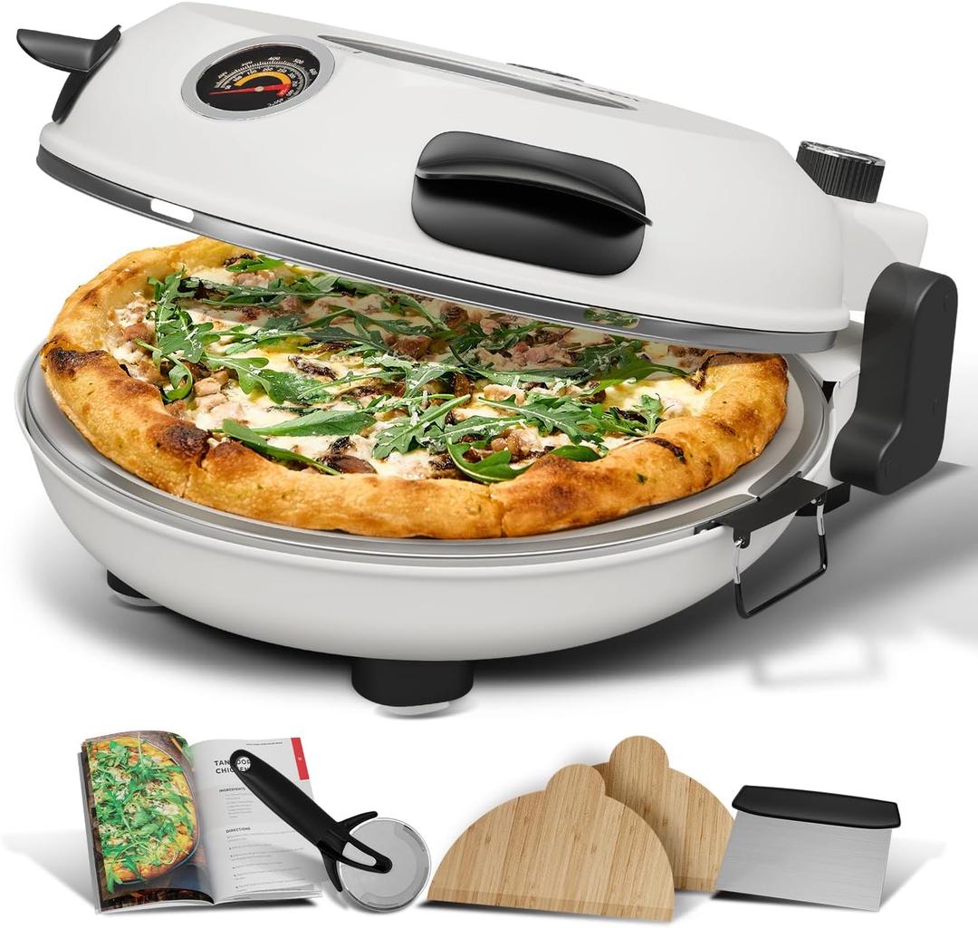 Eatex Electric Pizza Oven Indoor, 12 Inch Countertop Pizza Oven, Portable Stone Pizza Oven, Heats up to 790F for Crispy Crust, Pizza Maker Machine for Home  Cream