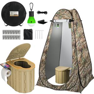 Portable Camping Toilet with Pop-Up Privacy Tent, 12-inch Toilet Seat, Outdoor Portable Folding Toilet Potty for Adults Load Capacity of 400 Lbs, LED-Light Camping Bathroom