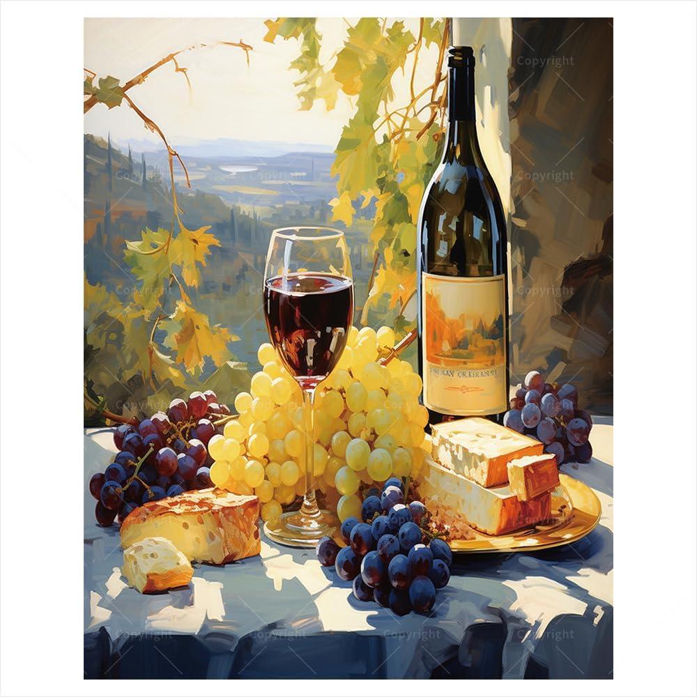 Wine and Cheese Paint by Numbers Kit for Adults - DIY Painting on Canvas 16x20 Inches, Adults' Paint-by-Number Kits Acrylic Paint Set for Beginners, Culinary Art Kit for Home Decoration or Gifts (16X20IN No Frame)