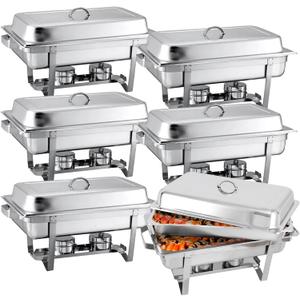 Chafing Dish Buffet Set 9 Qt Stainless Steel Complete Chafer Set Catering Warmer Set with Water Pan, Fuel Holder for Parties, Dinners, Catering, Buffet and Weddings 6 Silver