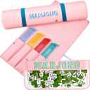 2 Pcs Mahjong Bags for Racks and Tiles Include Mahjong Tile Bag & Rack Bag, 37 Inch Protective Sleeve Tile Gift Accessory & Letter for Mah Jong Pusher, Not Include Racks& Tiles(Pink)
