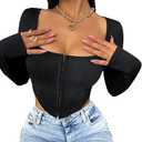 COZYEASE Women's Square Neck Bustier Corset Top Long Sleeve Fitted Crop Top M