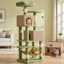 Feandrea Cat Tree, 59.5-Inch Tall Cat Tower, Plush Multi-Level Condo with 5 Scratching Posts, 2 Perches, 2 Caves, Hammock, 2 Pompoms, Grass Green and Camel Brown UPCT192C03