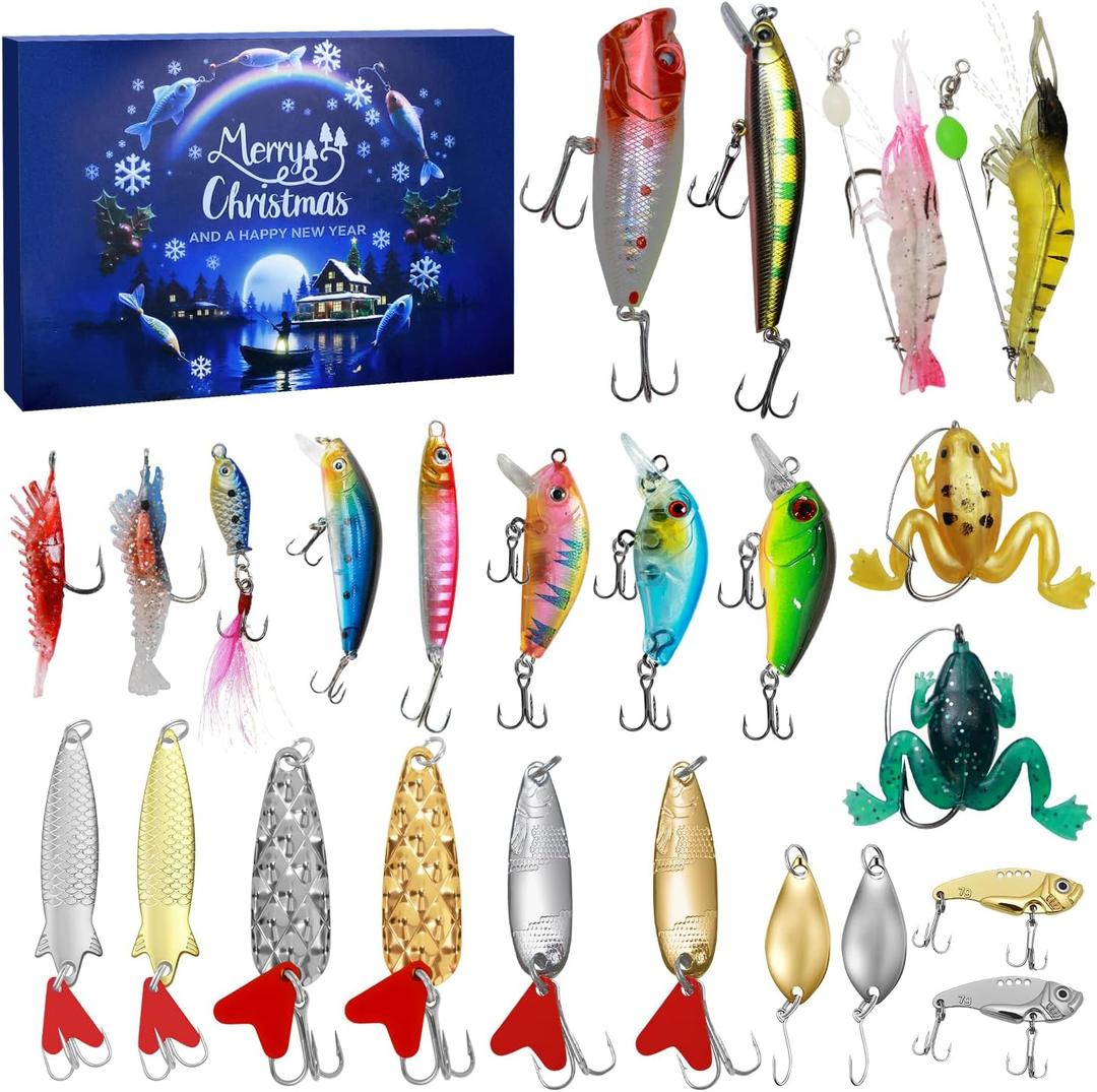 Fishing Advent Calendar 2025 for Men, Adult Anglers, Teen Boys - 24 Days Christmas Countdown Calendar with Fishing Lures Set | Unique Xmas Gifts for Dad, Boyfriend, Fishermen