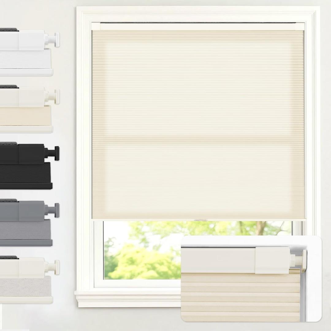 AOSKY No Drill Cordless Light Filtering Cellular Shade 35" W x 64" H Beige