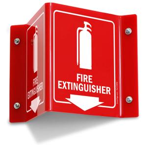 SmartSign Fire Extinguisher Projecting Sign with Arrow | 6" White on Red Polished Acrylic Signs for Corridor, lobby