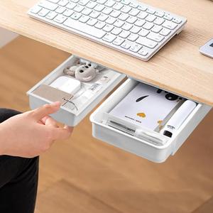 2 Pack Under Desk Drawer Slide Out, Medium & Small, Self-Adhesive Drawer Under Desk Storage Drawers Under Shelf Drawer Pull Out, Under Cabinet Drawers Slide Out Attachable Desk Drawer Attachment