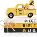 MARVONTEL Bee Decor Wooden Book Stack Bumble Bee Decor Bee Humble Kind Sign Honey Bee Tiered Tray Decor Truck with Gnome Summer Decor Rustic Farmhouse Bee Decorations for Home Kitchen Table Bookshelf