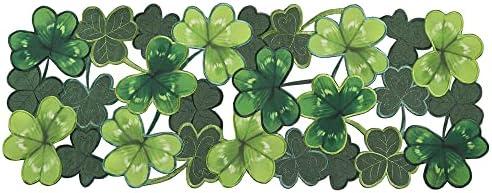 OWENIE Embroidered St. Patrick's Day Table Runner, Small Spring Table Runner 36 Inches Long for Coffee Table, Applique Cutwork Green Irish Clover Shamrock Festival Tabletop Decor (13 x 36 Inches )