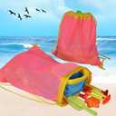 Beach Toy Bag 2 Pack, Mesh Drawstring Backpack for Kids and Adults - Quick Dry Sand Free Mesh Beach Bag, Portable Sand Toy Backpack, Sea Shell Bags, Shelling Tools, Bags Only (Bright Pink), Large and Medium