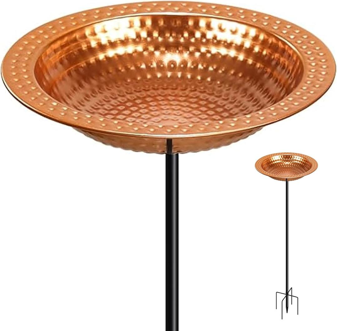 YADOOLIFE Metal Bird Bath Stand for Outdoors Garden, Bird Baths Birdbaths Bowl with Stake, Hand-Hammered Standing Birdbath, 5-Prong Base (Standing Bird Bath)