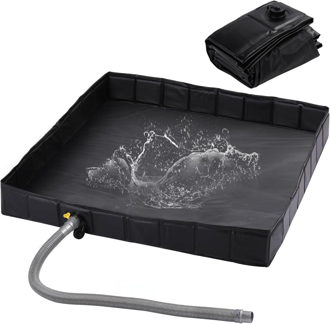 KRUI Camping Shower Base, Foldable Shower Tent Awning Base with Drain Hose to Keep Feet Clean, Portable Shower Pan for Indoor and Outdoor