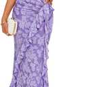 ZESICA Women's Summer Floral Sleeveless Bodycon Dress 2026 Square Neck Ruched Wedding Guest Party Maxi Dresses, Purple, Medium