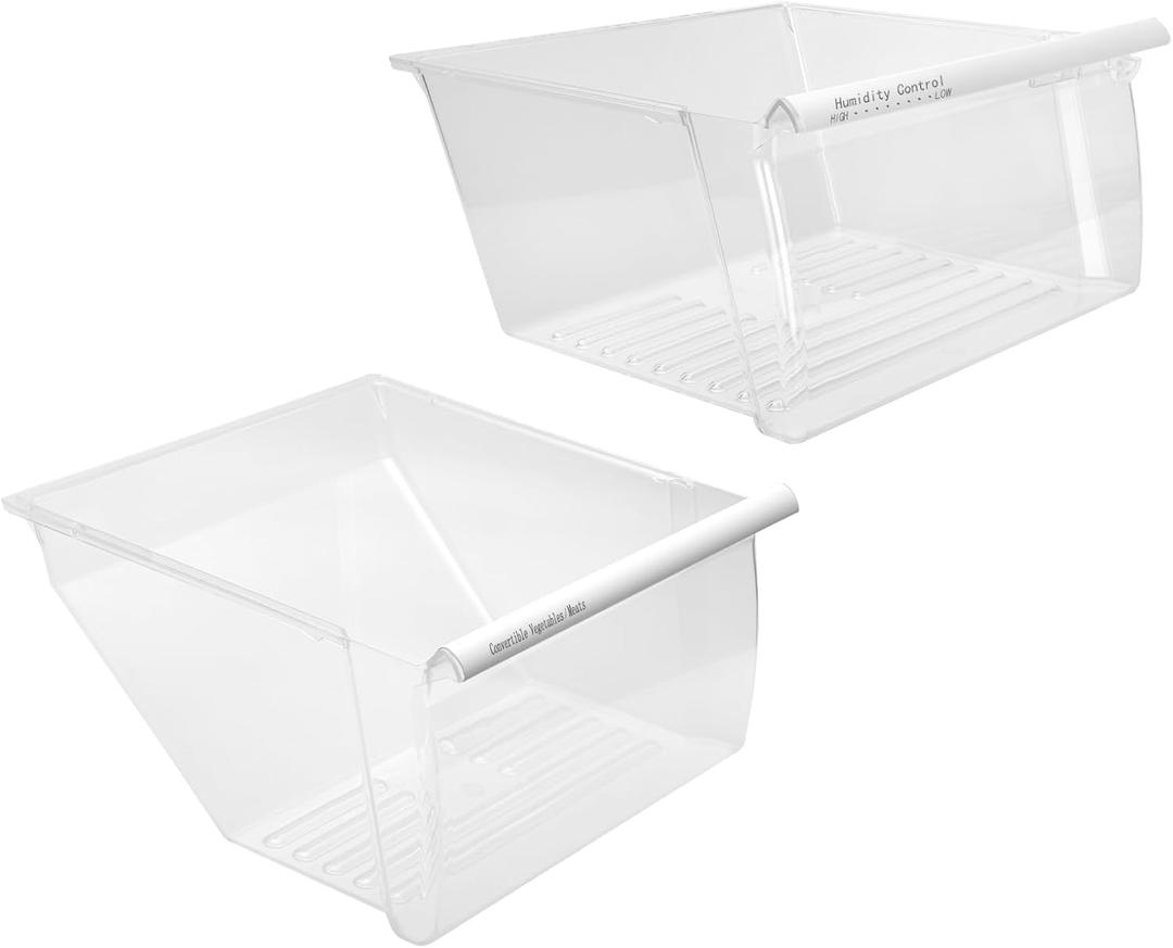 [2 PACK]UPGRADED 2188656 (Upper) Refrigerator Crisper Bin & 2188664 (Lower) Fridge Crisper Drawer Replacement Compatible with Kenmore Whirlpool Refrigerator Drawers Parts with Humidity Control