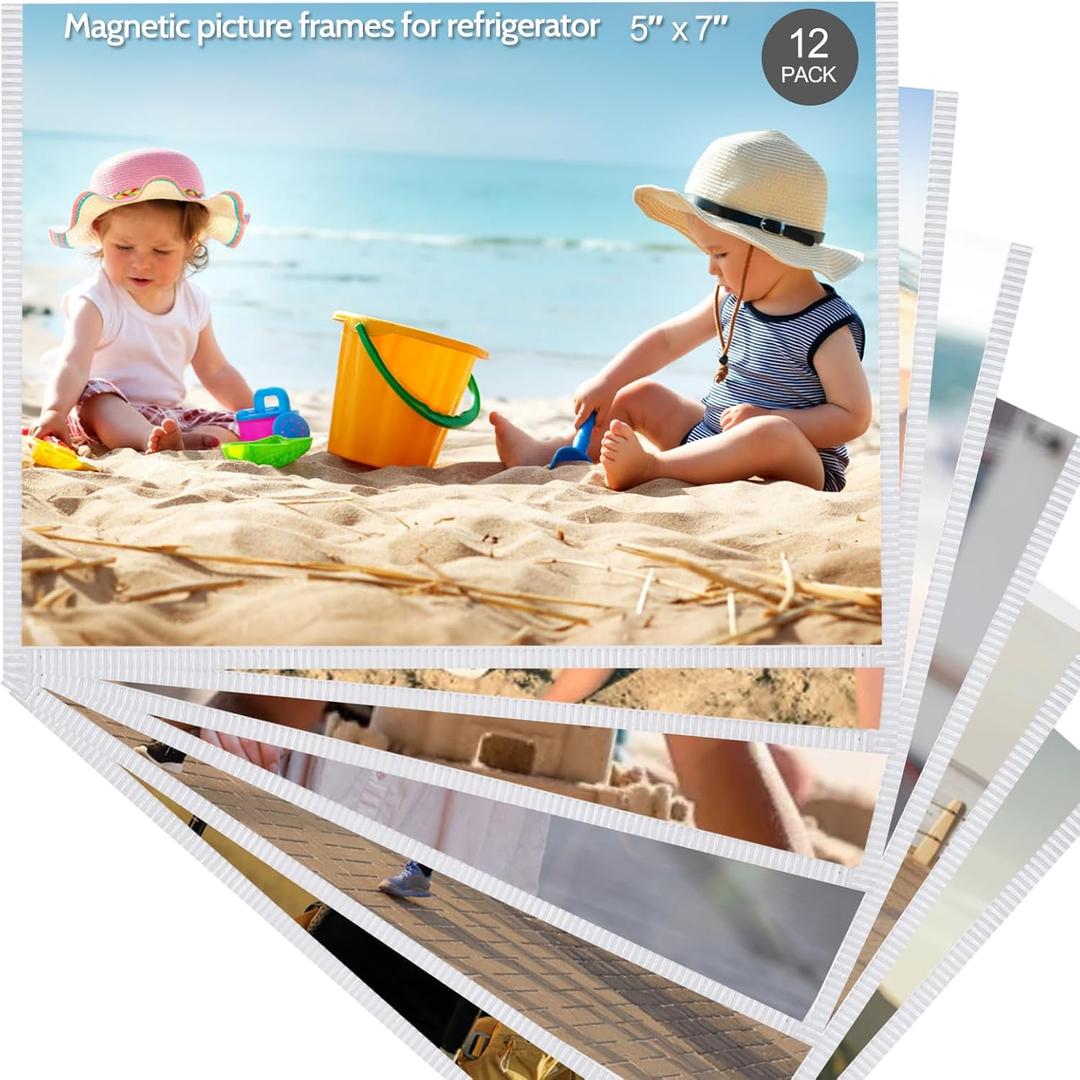 vivinin Picture Frame, 12 Pack 5x7 Magnetic, White Border, Reusable, Waterproof, Perfect Display Frame